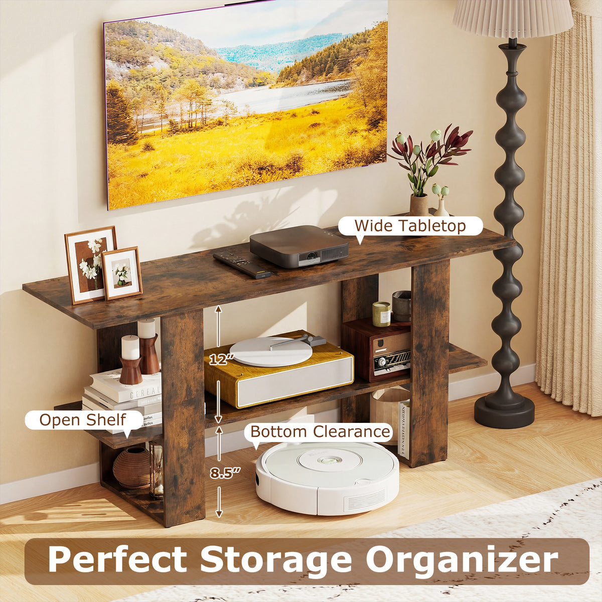 2-Tier TV Stand with Storage for TVs up to 55 Inch Console Table with Open Shelf