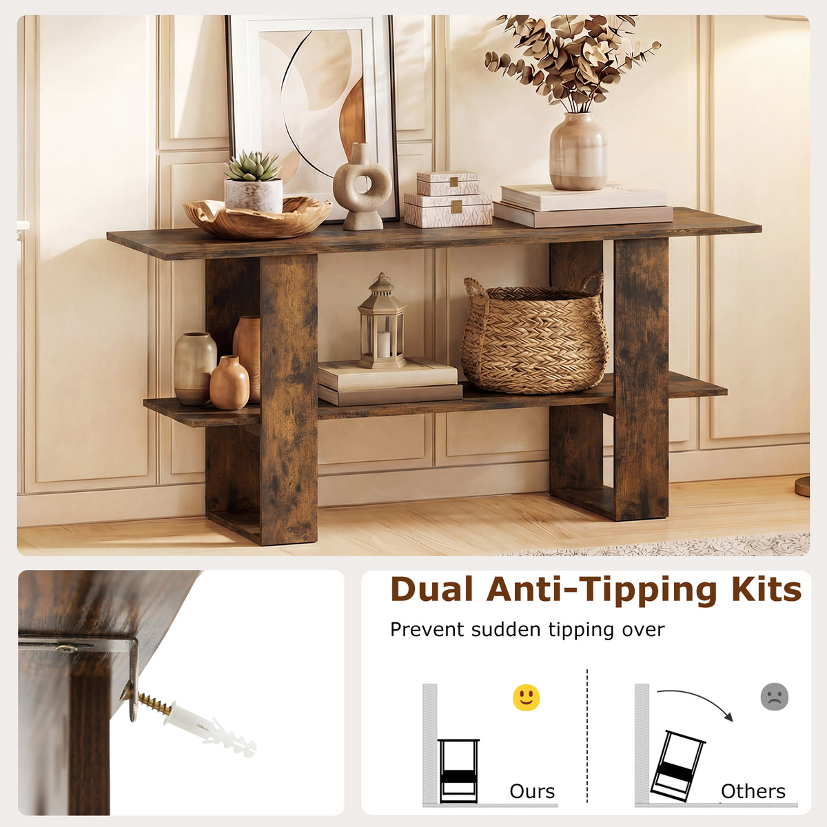 2-Tier TV Stand with Storage for TVs up to 55 Inch Console Table with Open Shelf