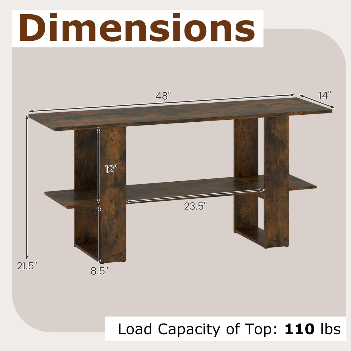2-Tier TV Stand with Storage for TVs up to 55 Inch Console Table with Open Shelf