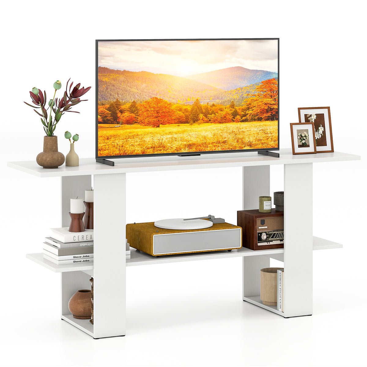 2-Tier TV Stand with Storage for TVs up to 55 Inch Console Table with Open Shelf