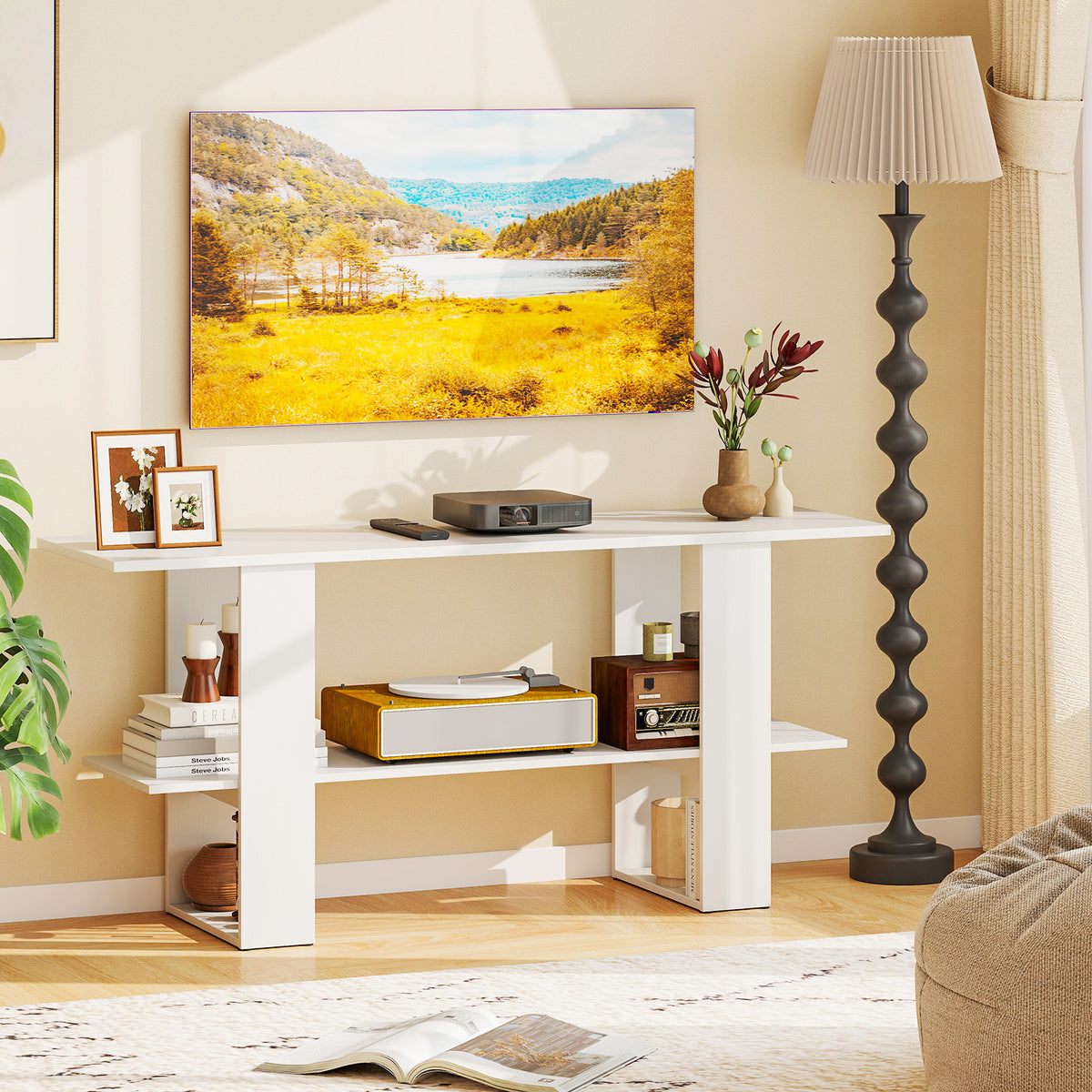 2-Tier TV Stand with Storage for TVs up to 55 Inch Console Table with Open Shelf