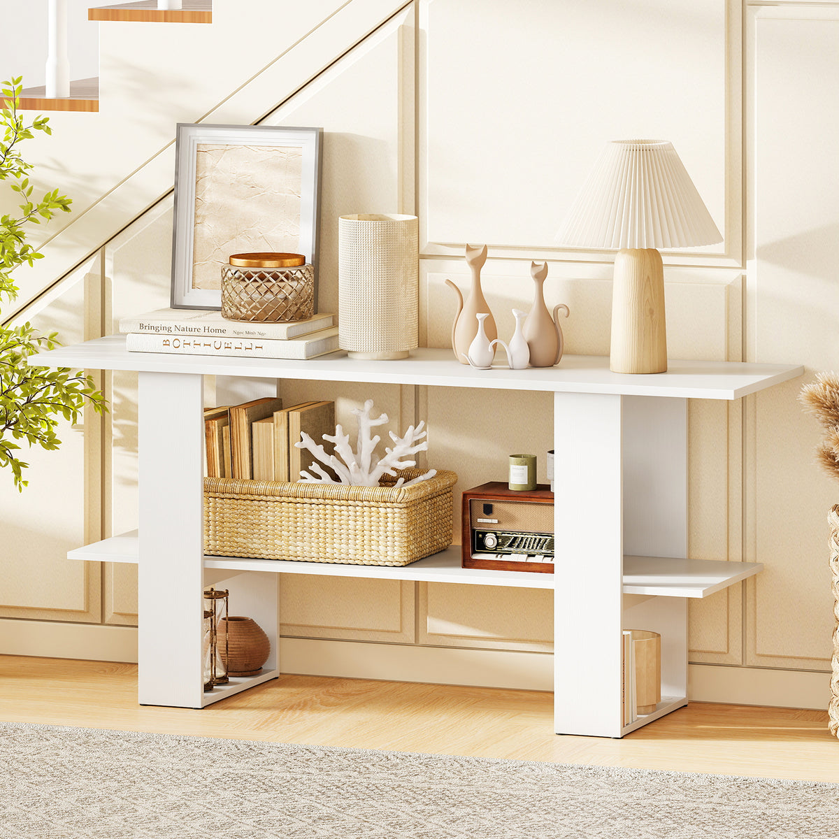 2-Tier TV Stand with Storage for TVs up to 55 Inch Console Table with Open Shelf