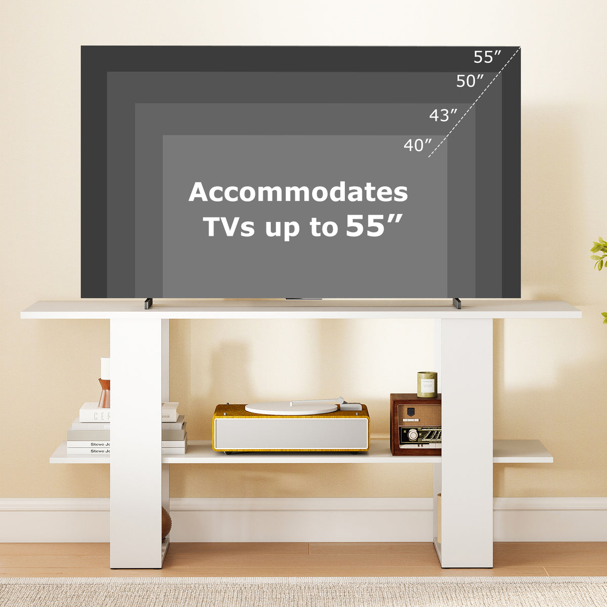 2-Tier TV Stand with Storage for TVs up to 55 Inch Console Table with Open Shelf