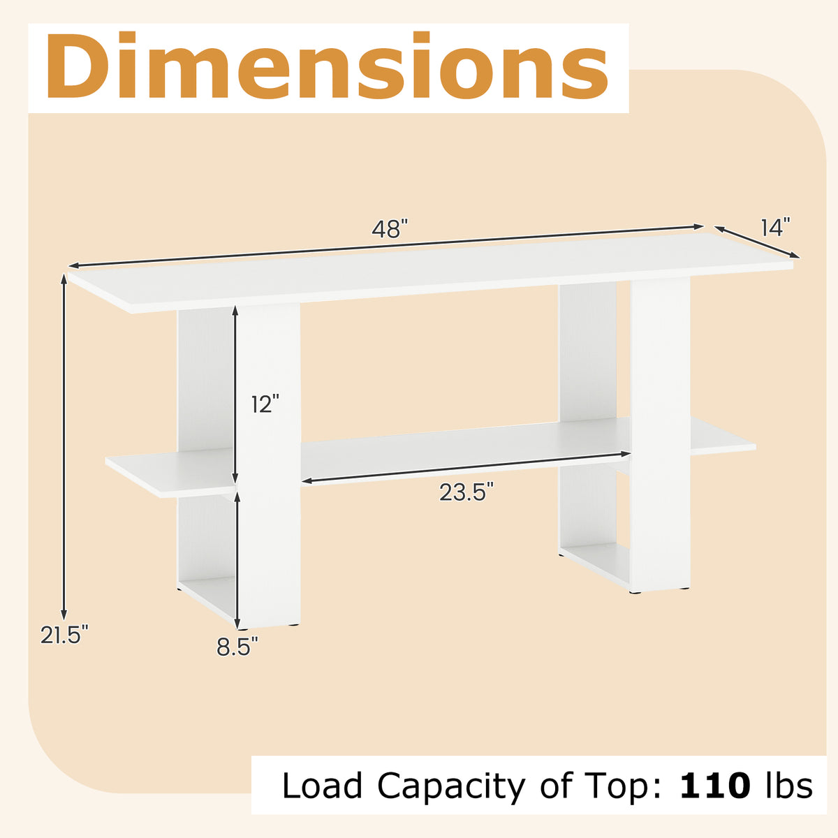2-Tier TV Stand with Storage for TVs up to 55 Inch Console Table with Open Shelf