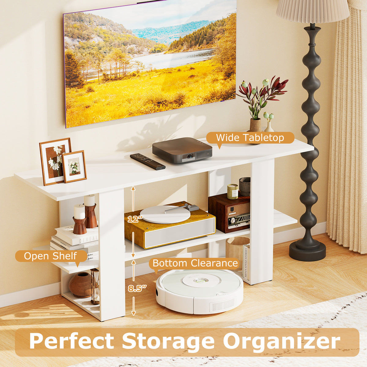 2-Tier TV Stand with Storage for TVs up to 55 Inch Console Table with Open Shelf