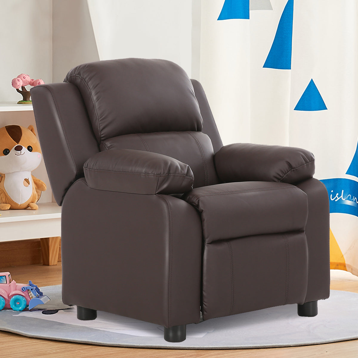 Deluxe Kids Armchair Recliner Headrest Sofa w/ Storage Arms