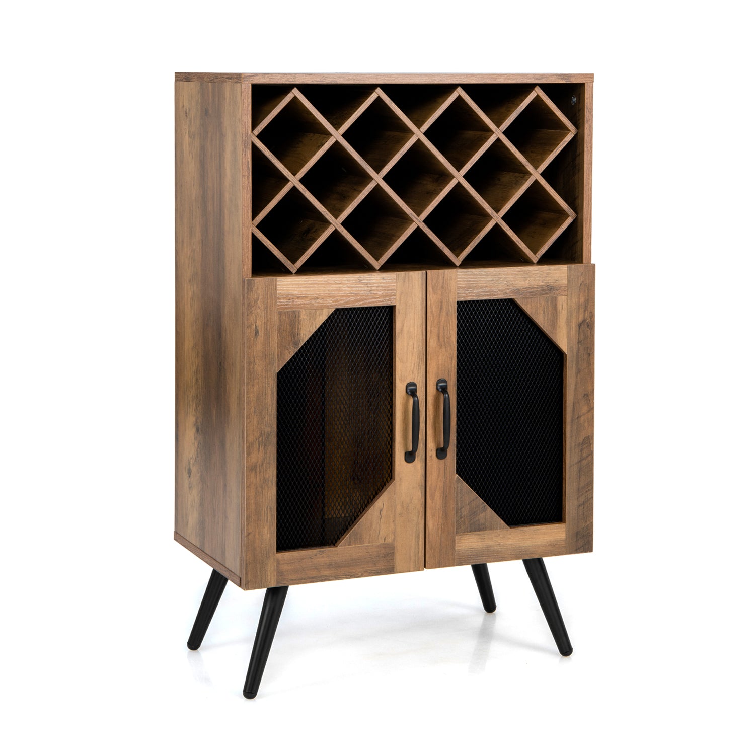 2-Door Farmhouse Kitchen Storage Bar Cabinet with Wine Rack and Glass Holder-Rustic Brown