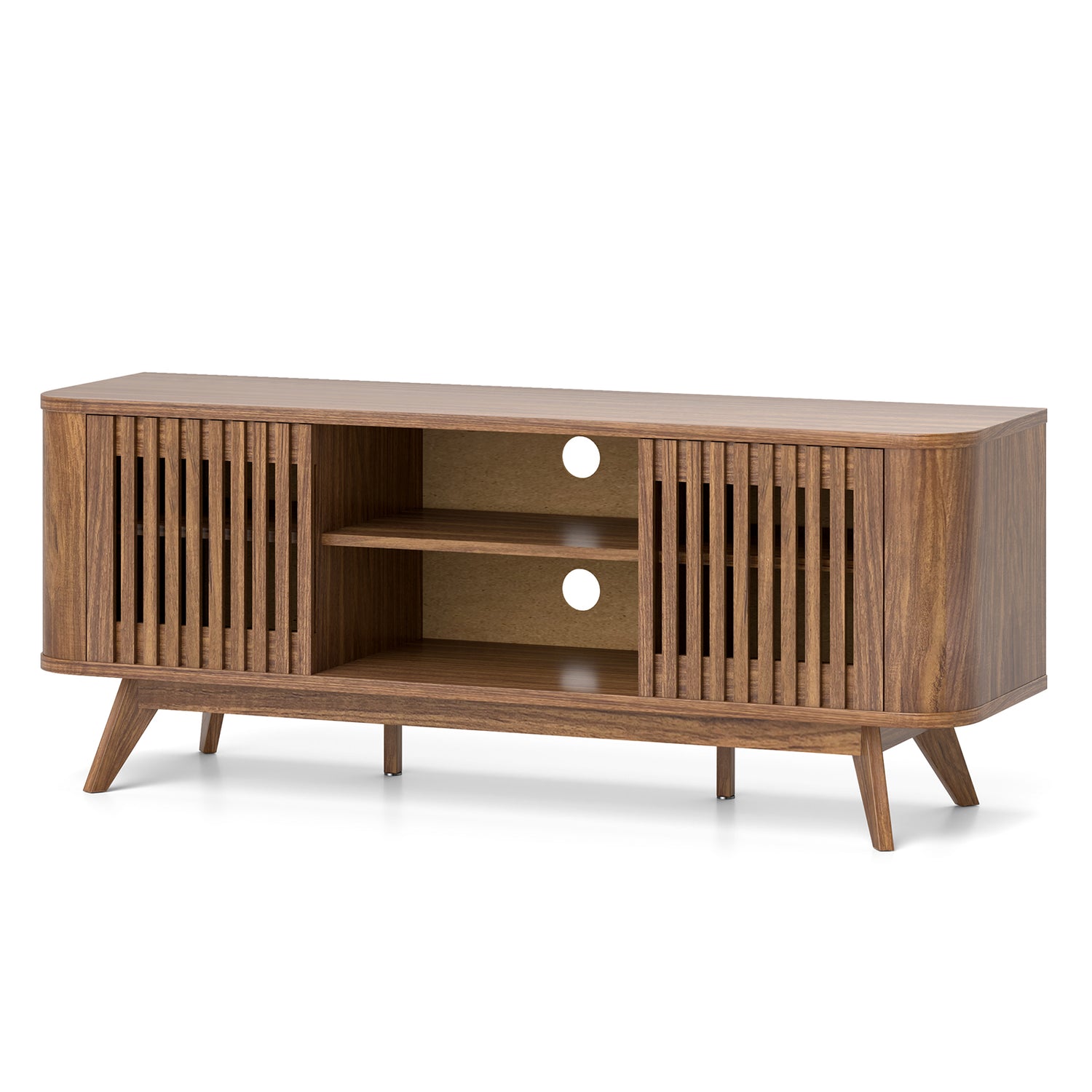 2-Door TV Stand for TVs up to 60 Inches with Adjustable Shelves-Walnut