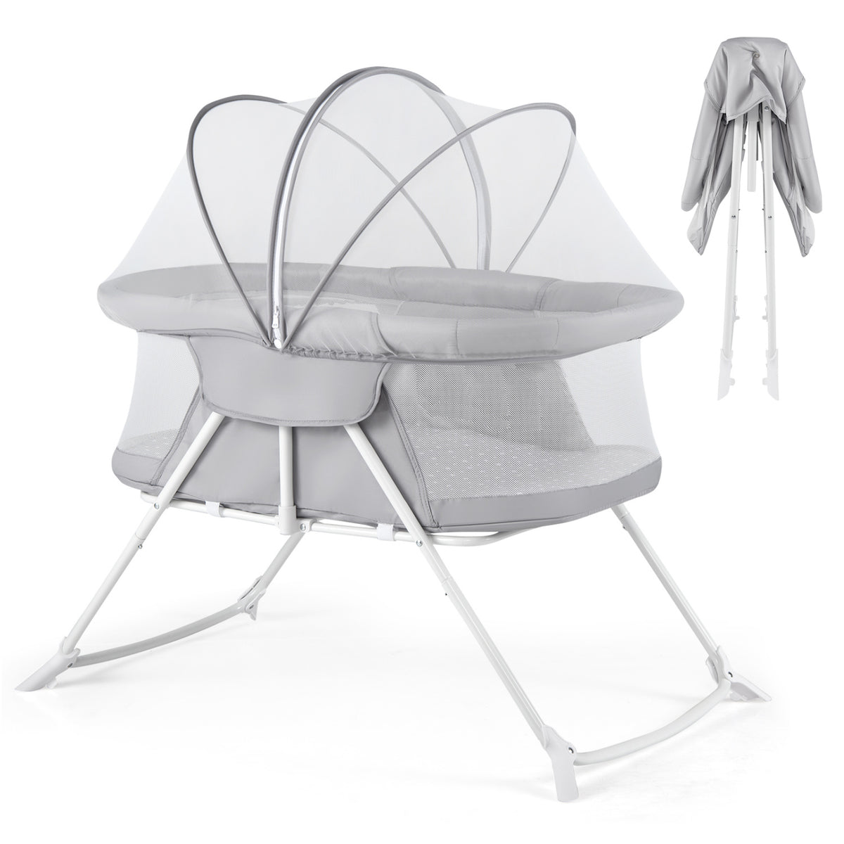 1 Baby Bassinet with Rocking Motion Foldable Bedside Sleeper with Breathable Mesh