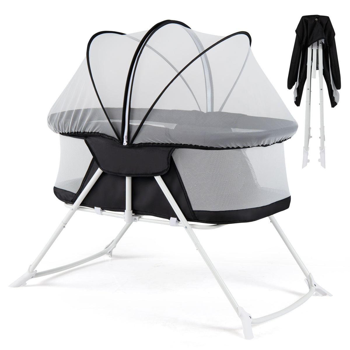 1 Baby Bassinet with Rocking Motion Foldable Bedside Sleeper with Breathable Mesh