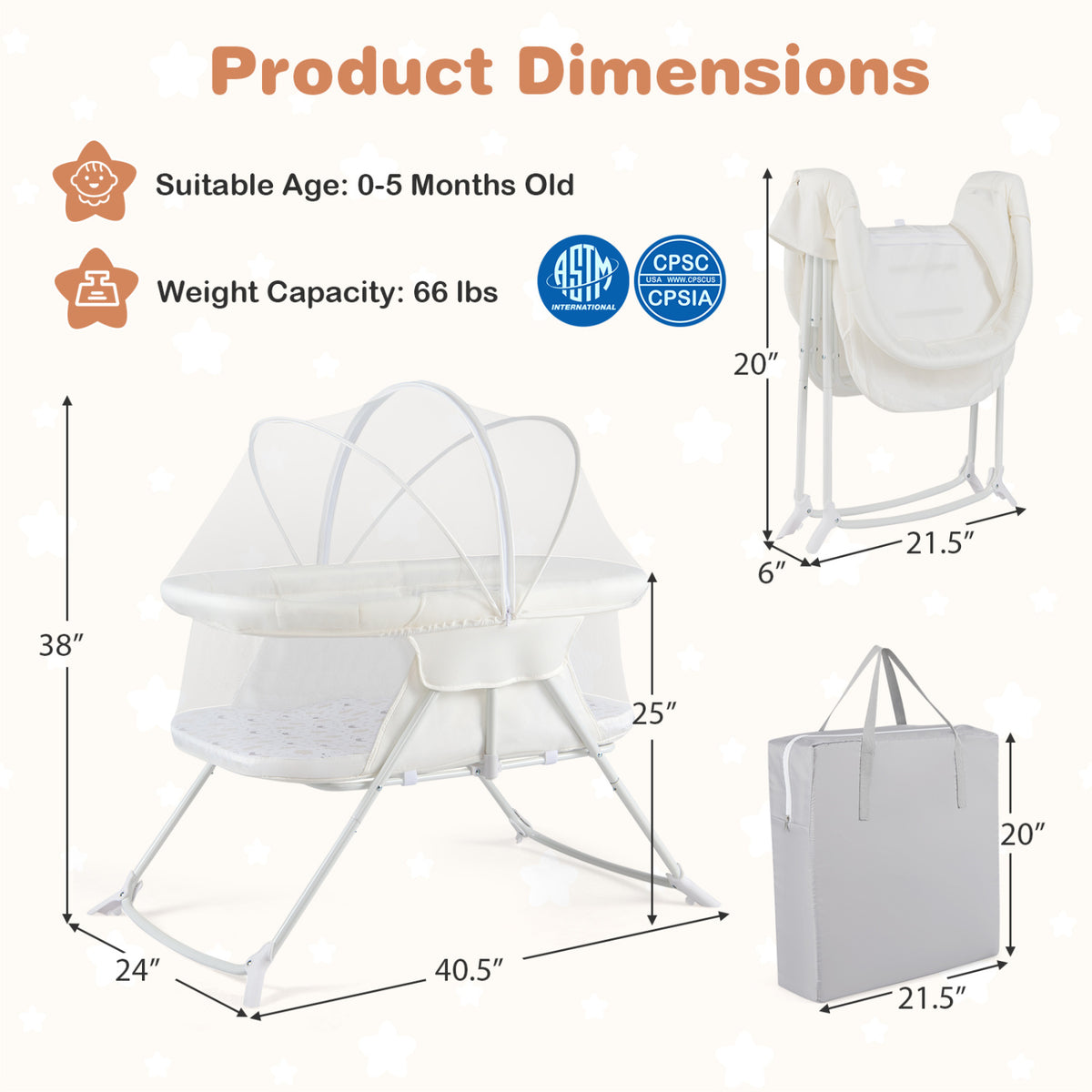 1 Baby Bassinet with Rocking Motion Foldable Bedside Sleeper with Breathable Mesh