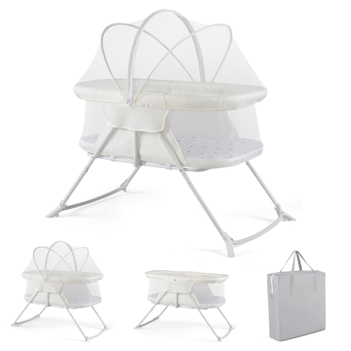 1 Baby Bassinet with Rocking Motion Foldable Bedside Sleeper with Breathable Mesh