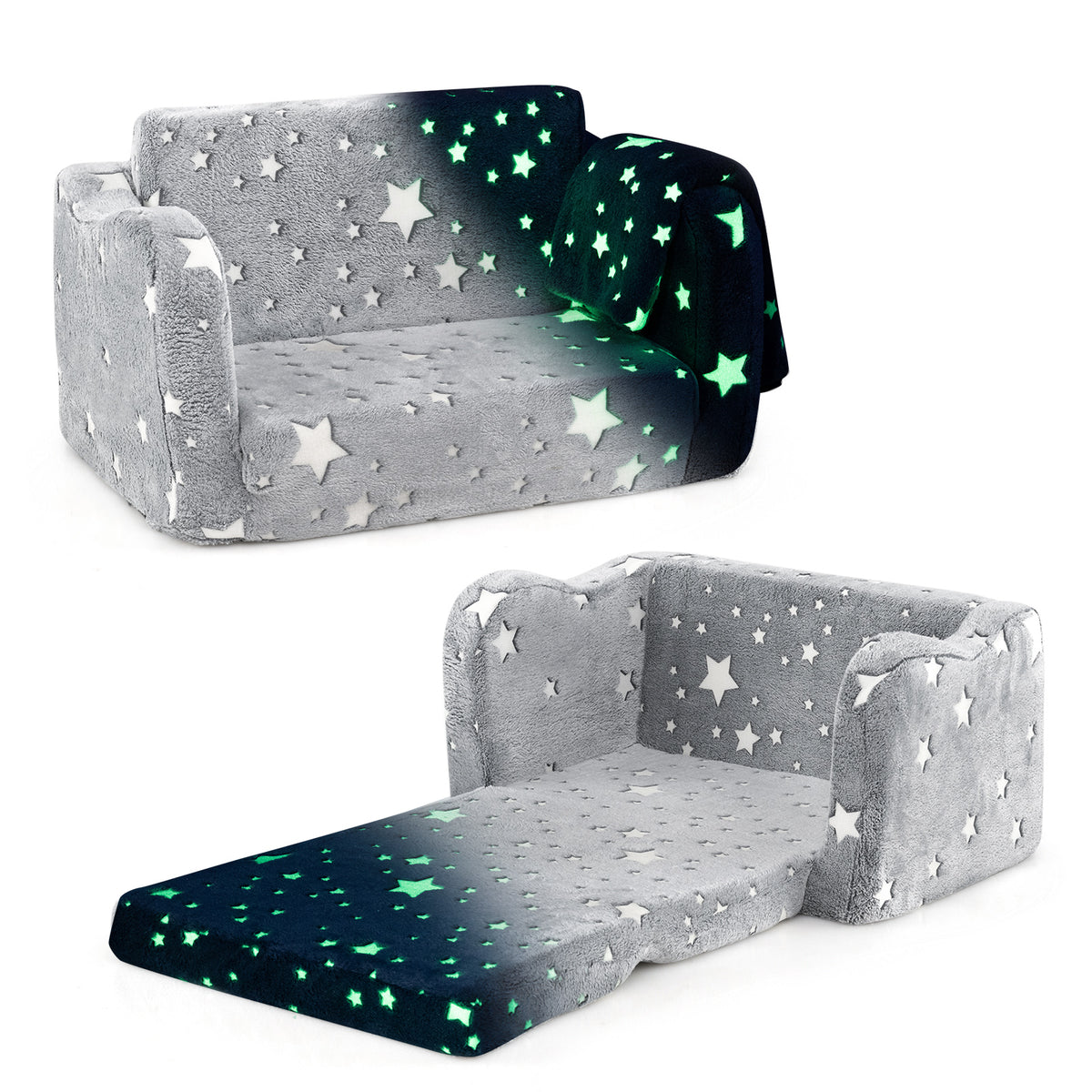 2-in-1 Folding Kids Couch with Blanket Glow in the Dark
