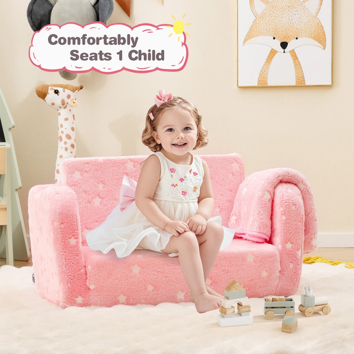 2-in-1 Folding Kids Couch with Blanket Glow in the Dark