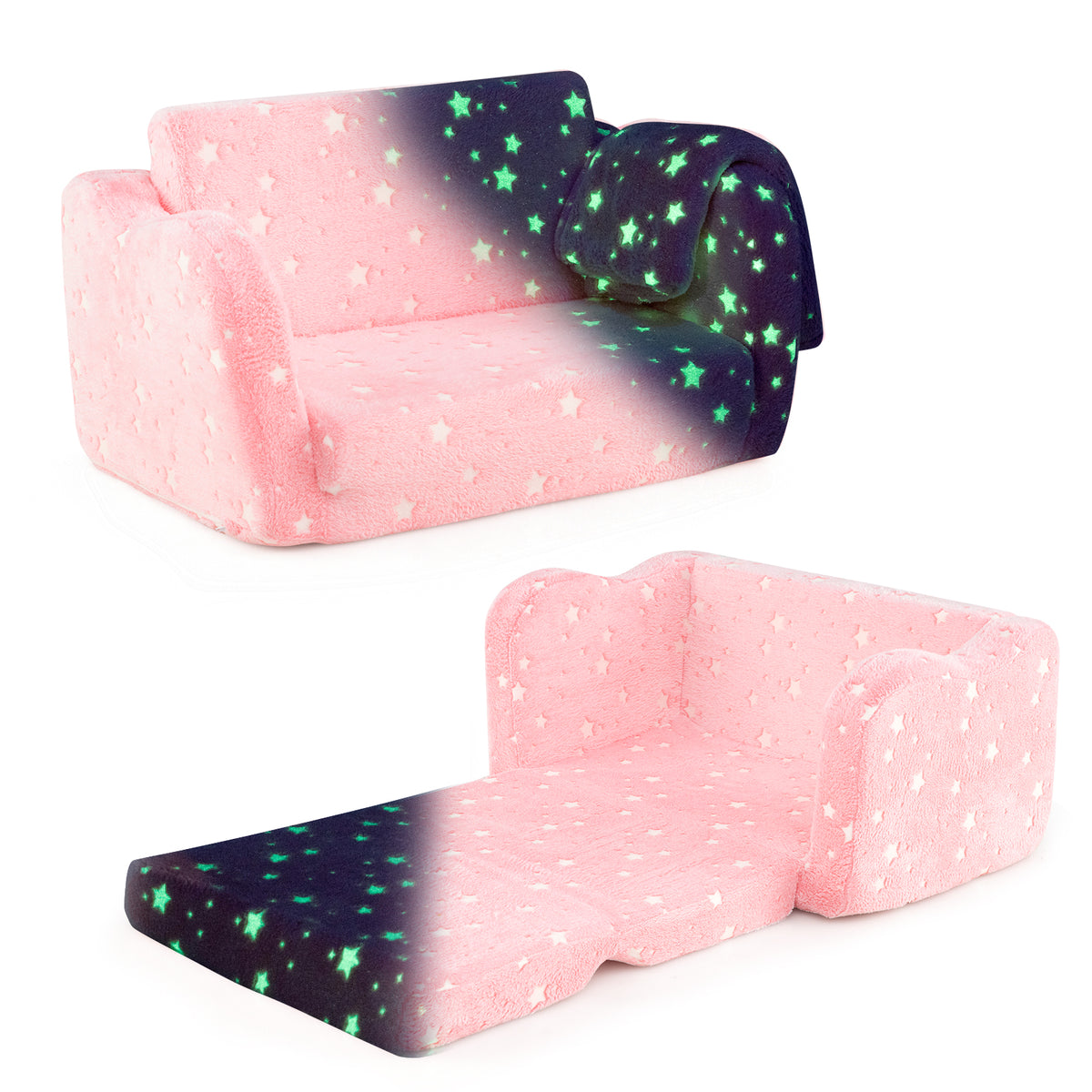 2-in-1 Folding Kids Couch with Blanket Glow in the Dark