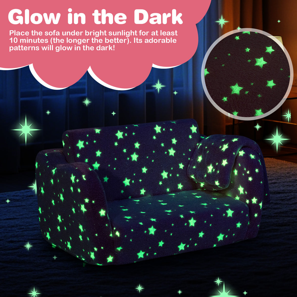 2-in-1 Folding Kids Couch with Blanket Glow in the Dark