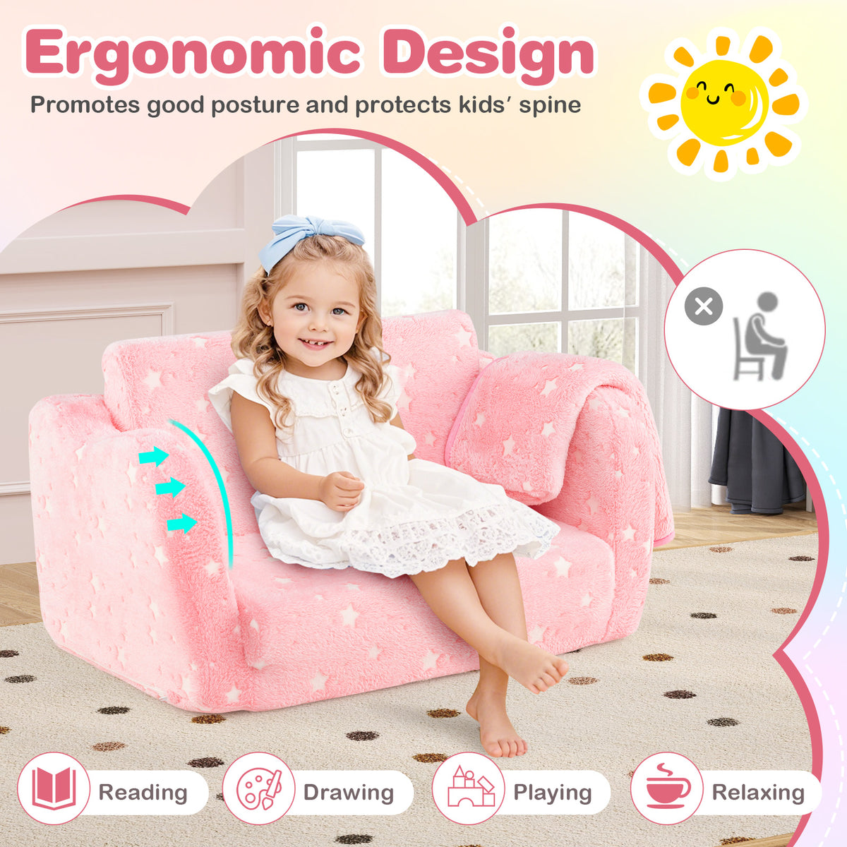 2-in-1 Folding Kids Couch with Blanket Glow in the Dark