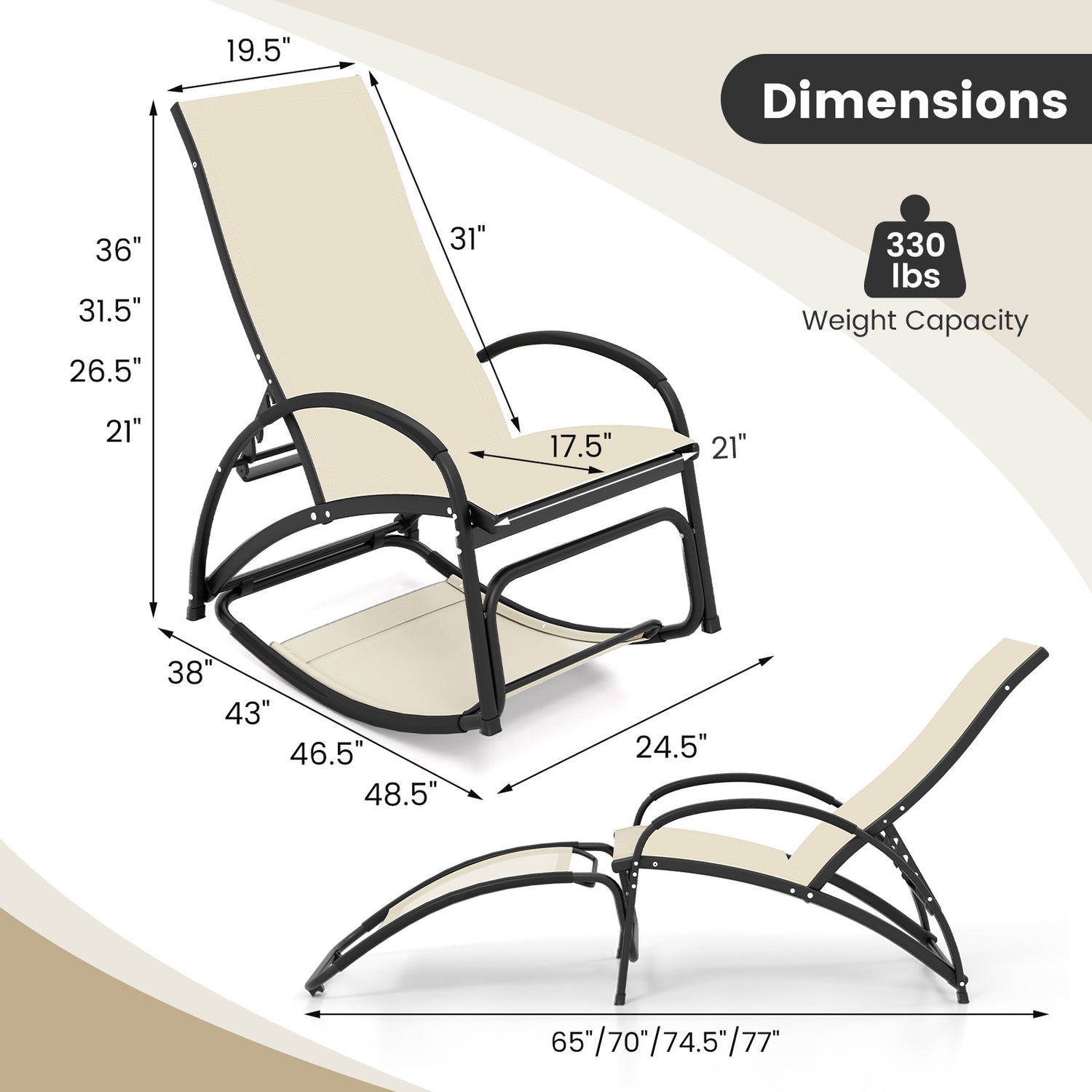 2-in-1 Outdoor Rocking Chair with 4-Position Adjustable Backrest for Patio Porch Poolside