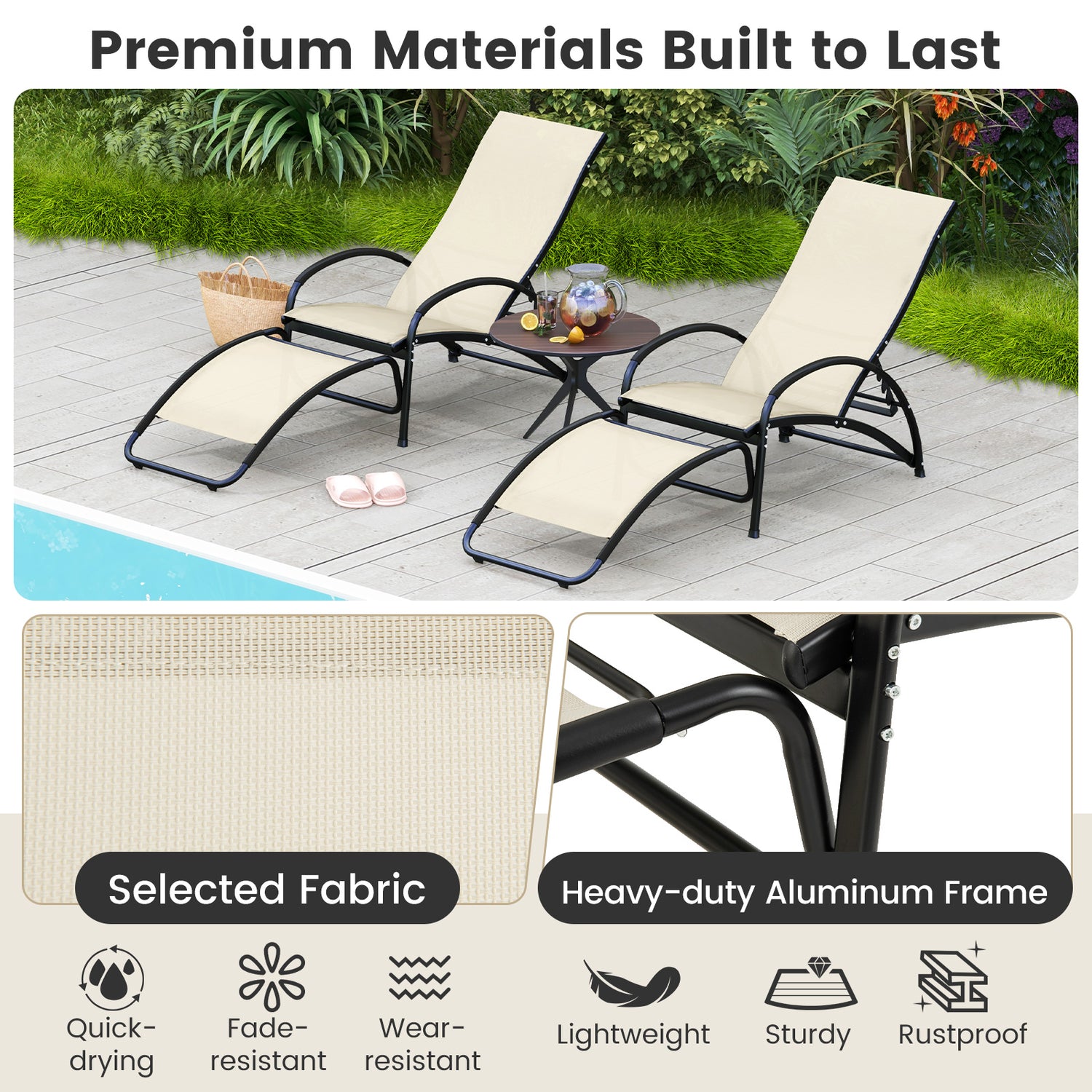 2-in-1 Outdoor Rocking Chair with 4-Position Adjustable Backrest for Patio Porch Poolside