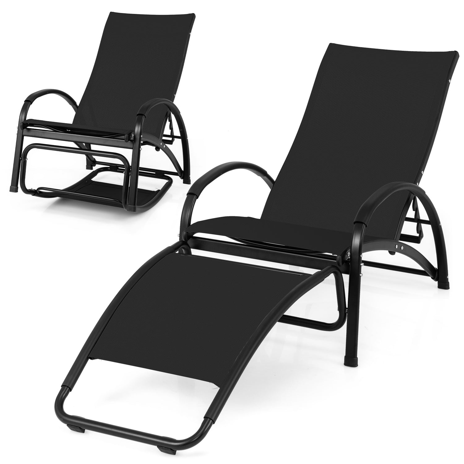 2-in-1 Outdoor Rocking Chair with 4-Position Adjustable Backrest for Patio Porch Poolside
