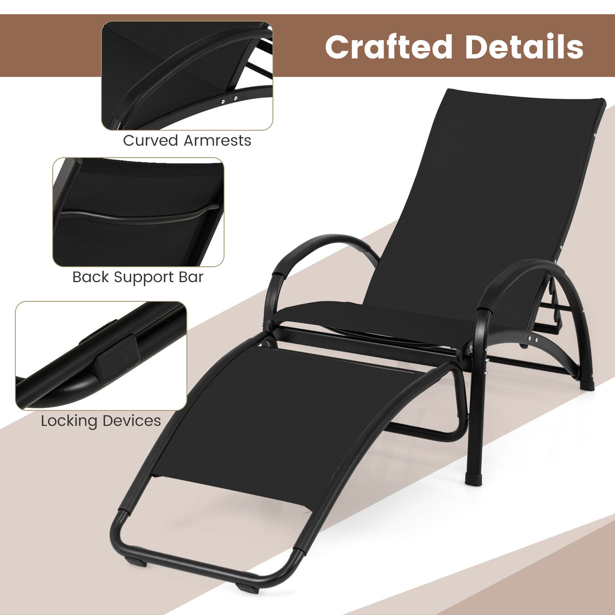 2-in-1 Outdoor Rocking Chair with 4-Position Adjustable Backrest for Patio Porch Poolside