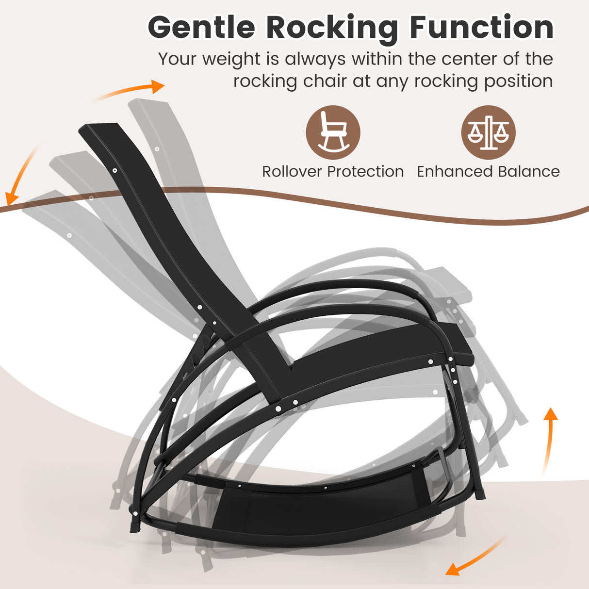 2-in-1 Outdoor Rocking Chair with 4-Position Adjustable Backrest for Patio Porch Poolside