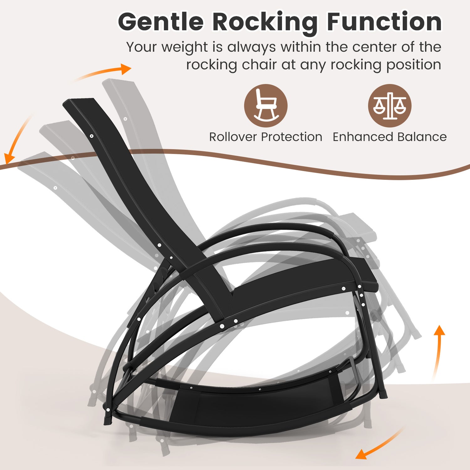 2-in-1 Outdoor Rocking Chair with 4-Position Adjustable Backrest for Patio Porch Poolside