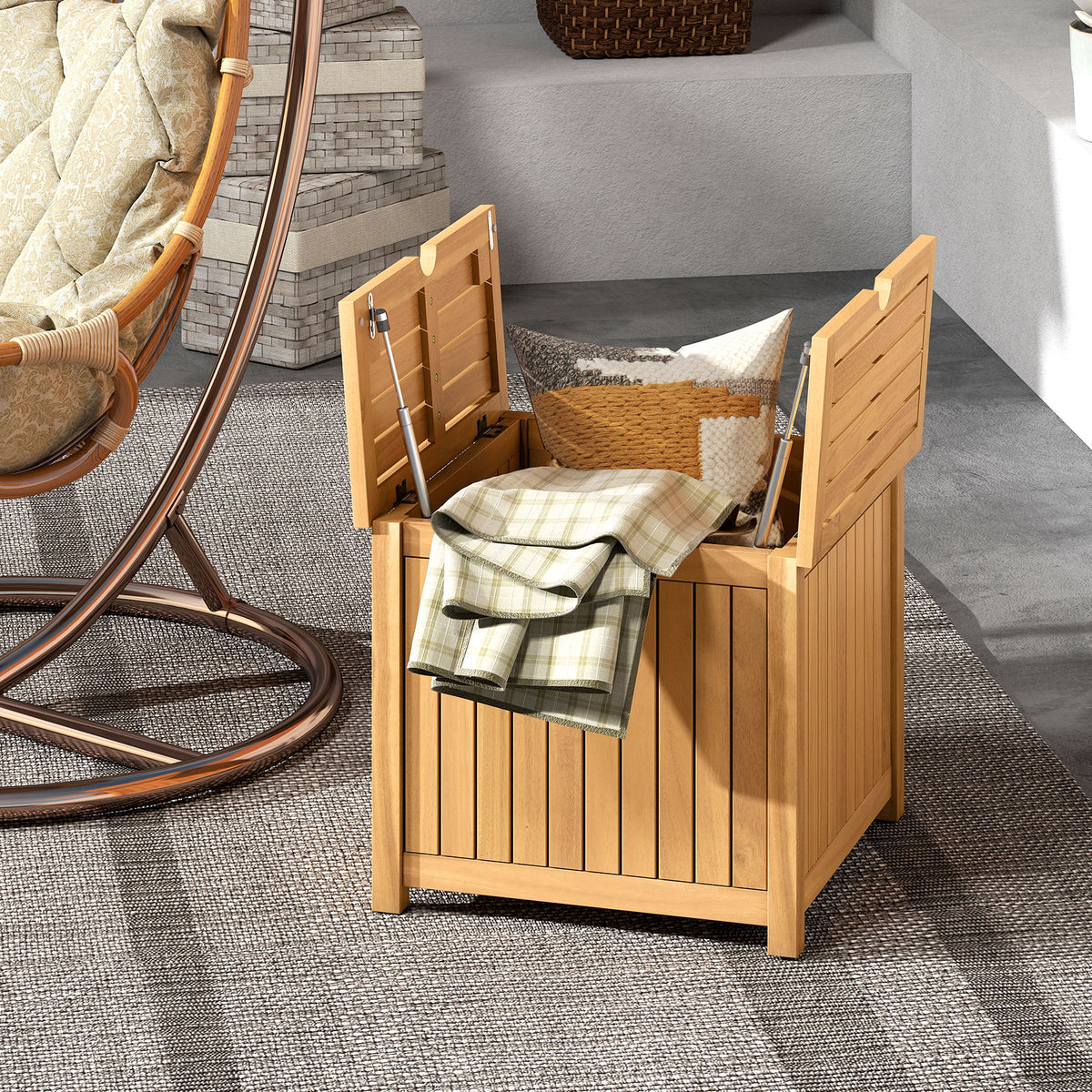 2-in-1 Outdoor Side Table with Storage Acacia Wood Slatted Coffee Table Square Slatted End Storage Box