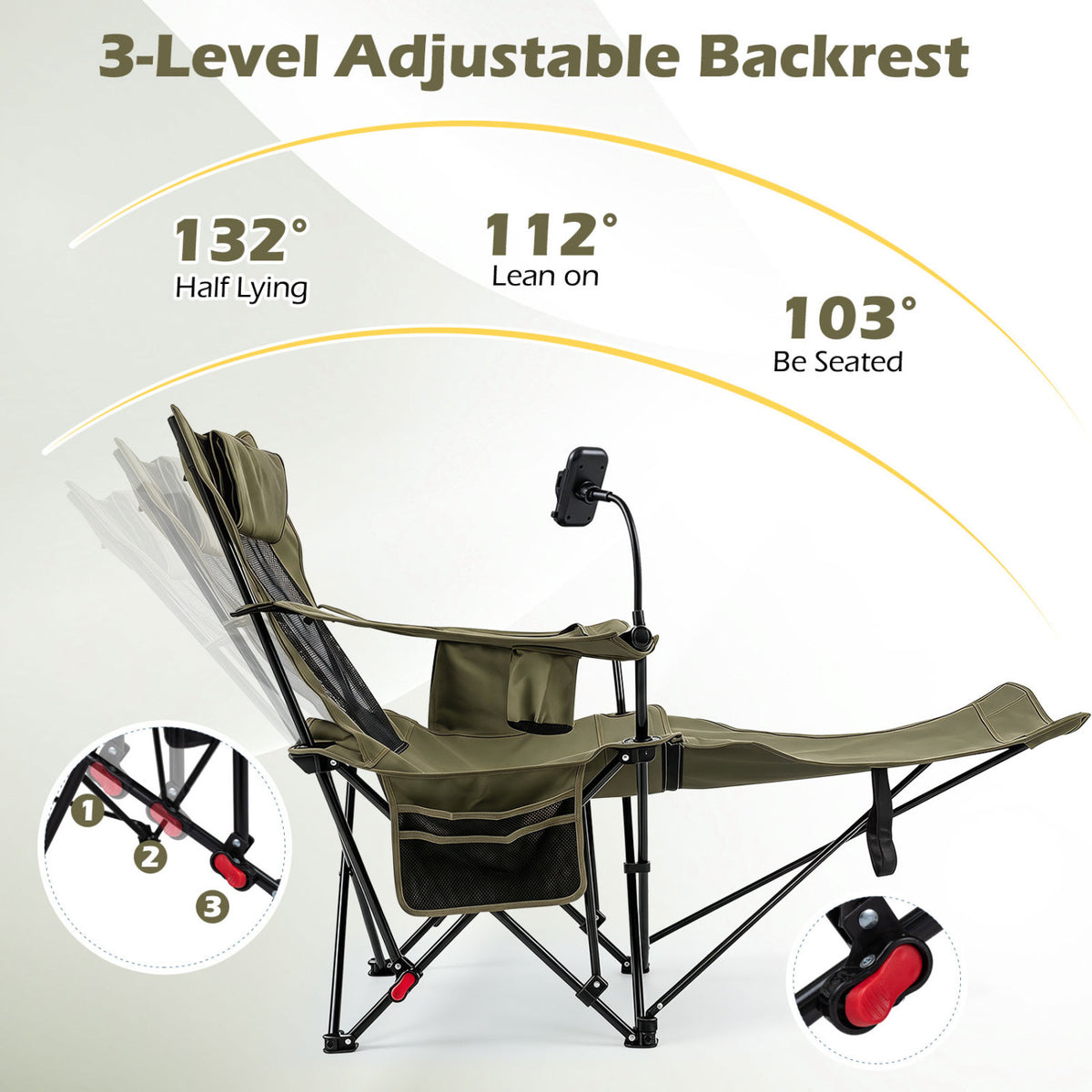 2-in-1 Reclining Camping Chair with 3-Level Adjustable Backrest