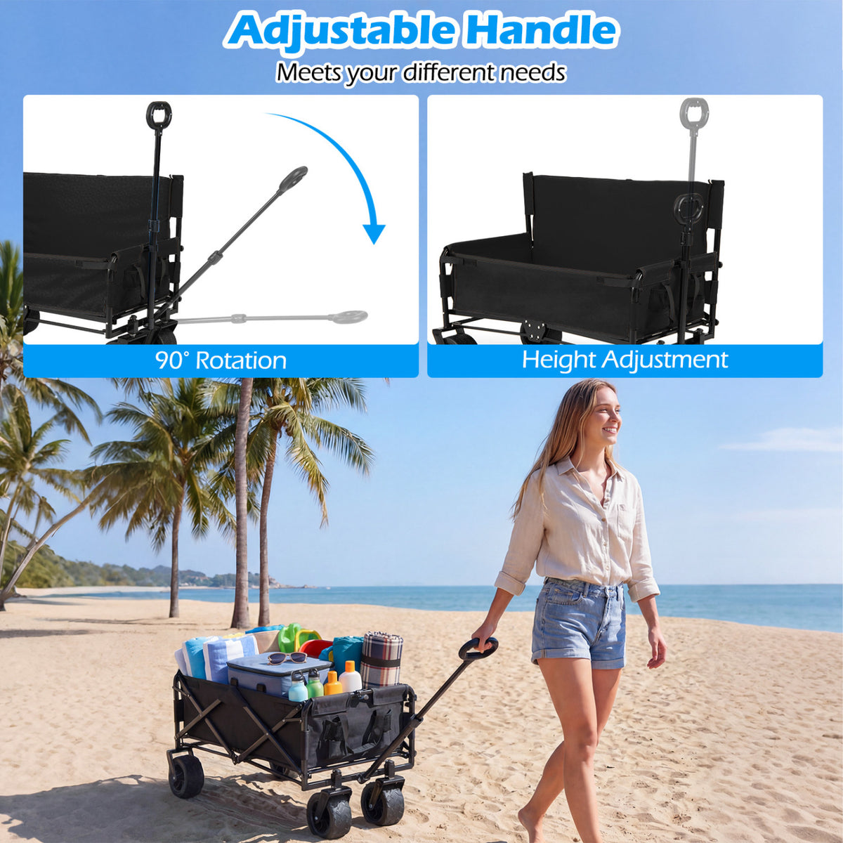 2-in-1 Wagon Bench Seat Combo Collapsible Beach Cart
