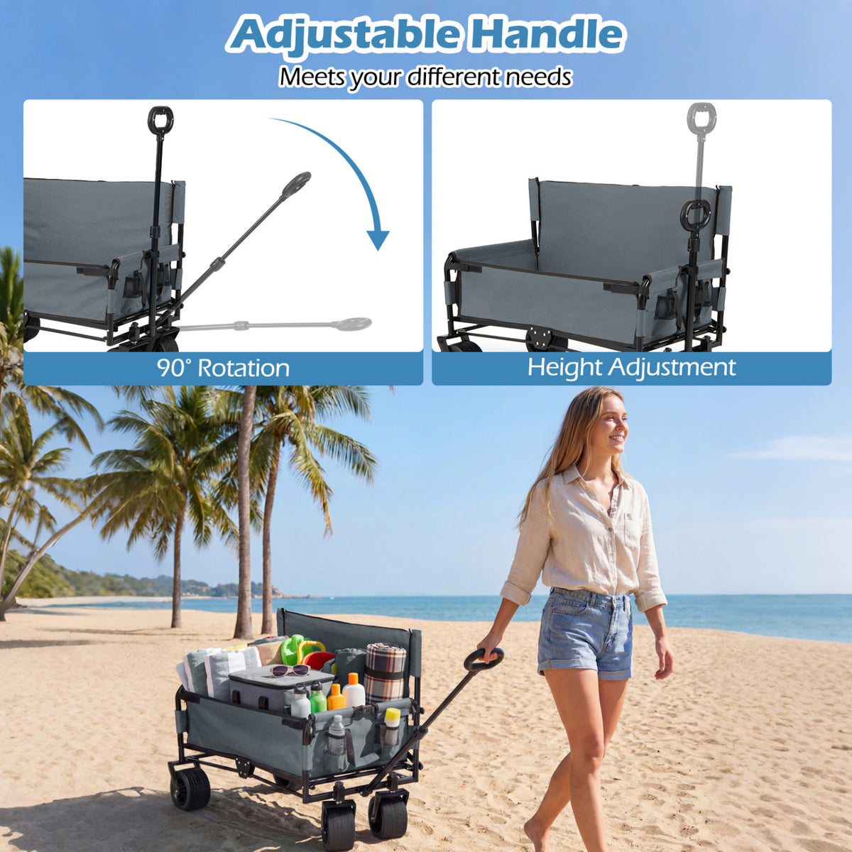 2-in-1 Wagon Bench Seat Combo Collapsible Beach Cart