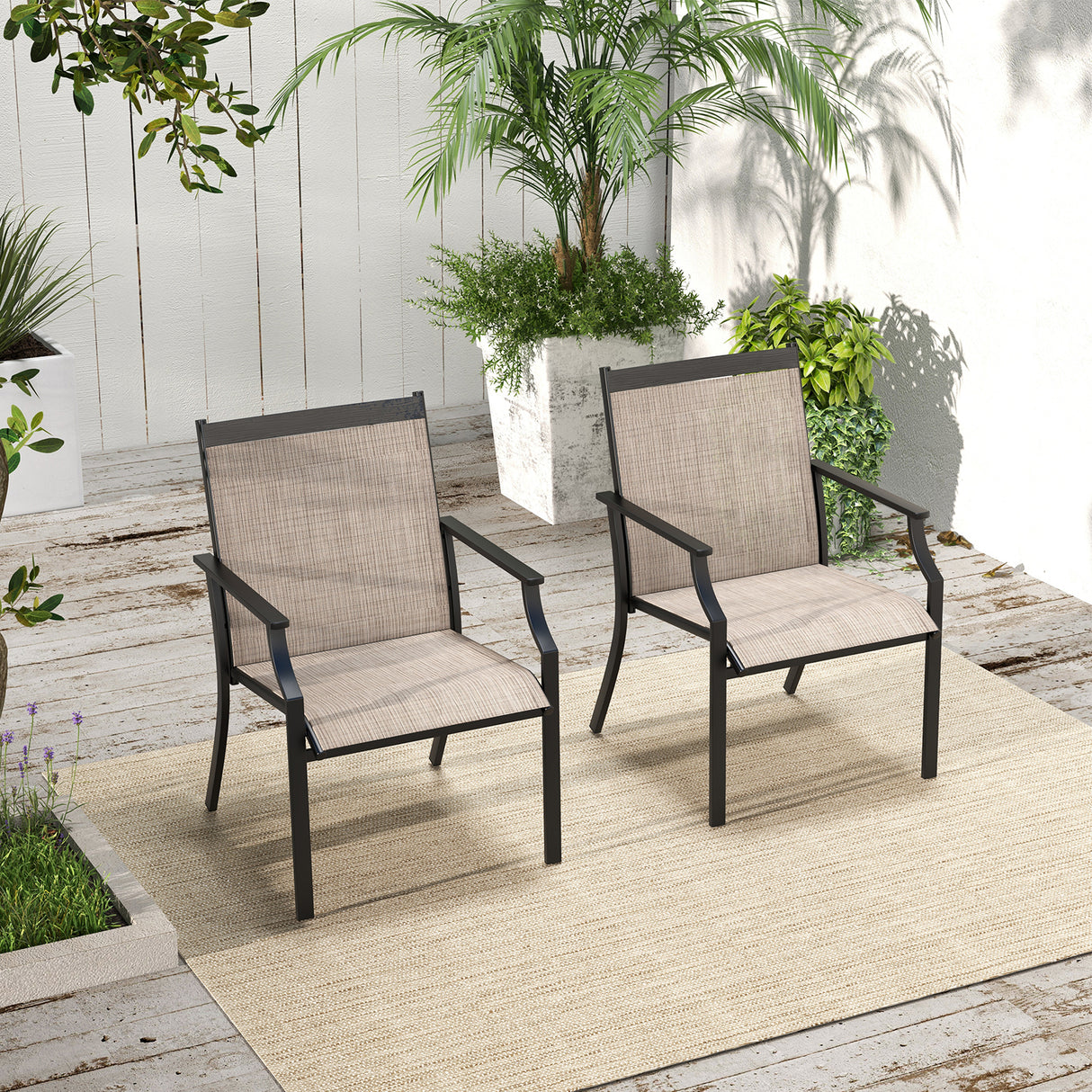 2 Piece Patio Dining Chairs Large Outdoor Chairs with Breathable Seat and Metal Frame