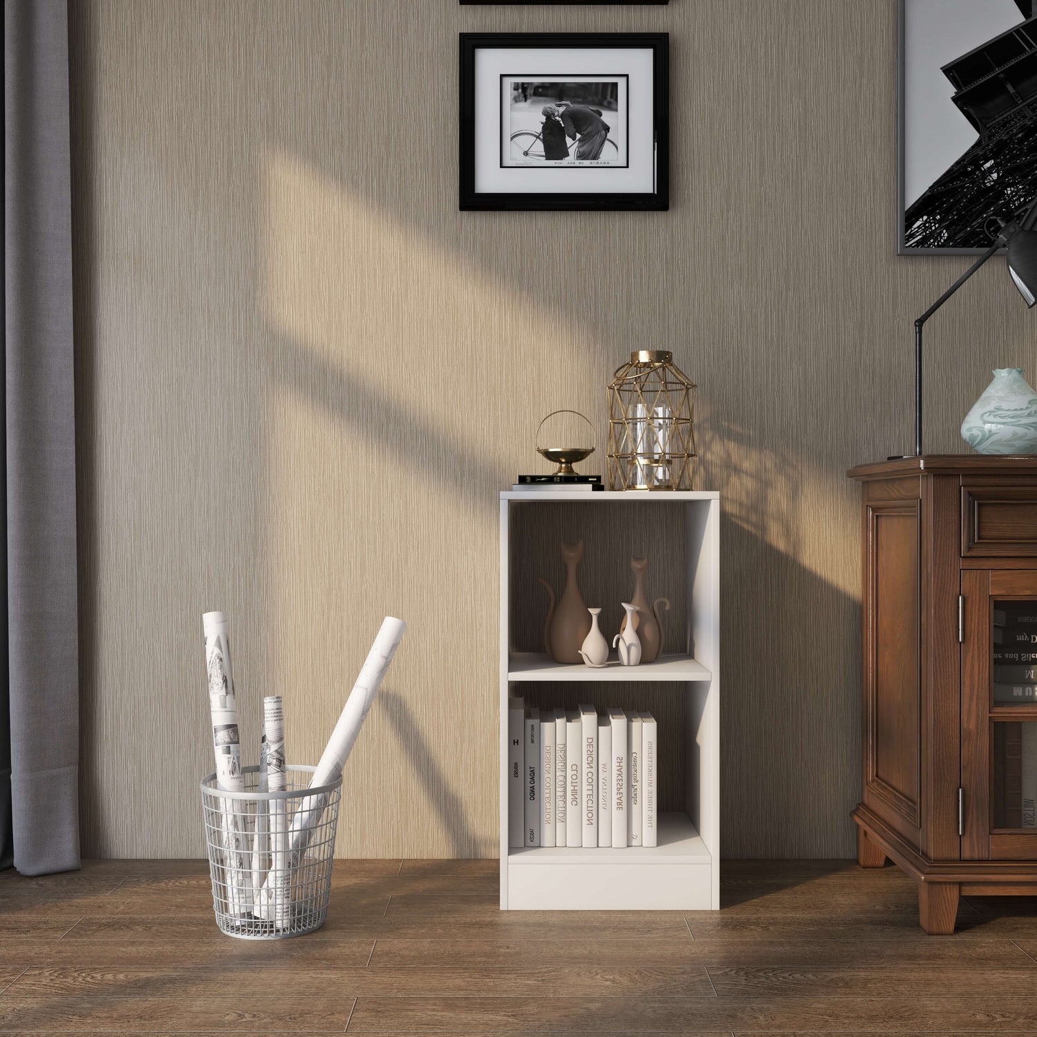 2 Pieces 2-tier Bookcase Set with Anti-toppling Device