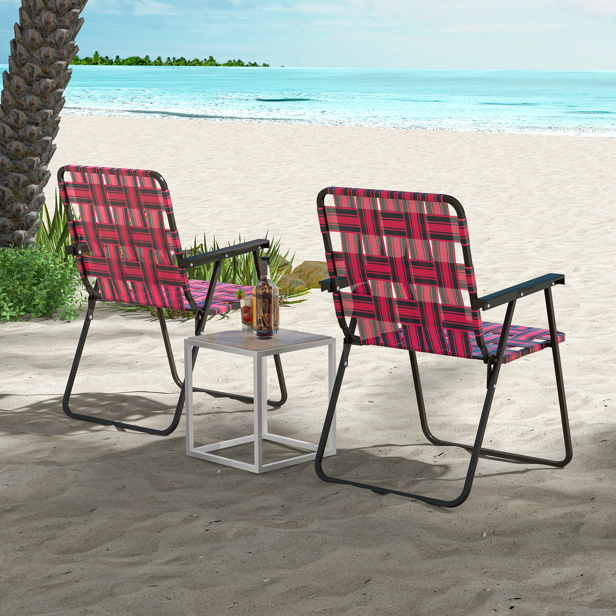 2 Pieces Folding Beach Chair Camping Lawn Webbing Chair