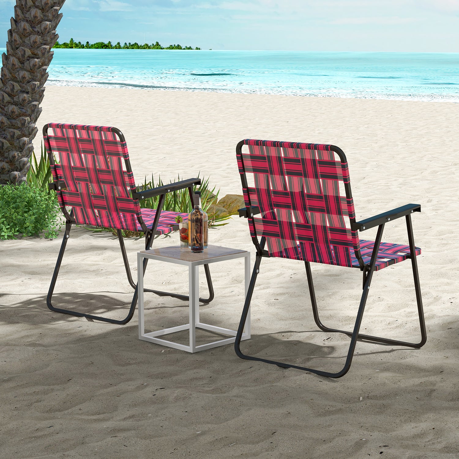2 Pieces Folding Beach Chair Camping Lawn Webbing Chair
