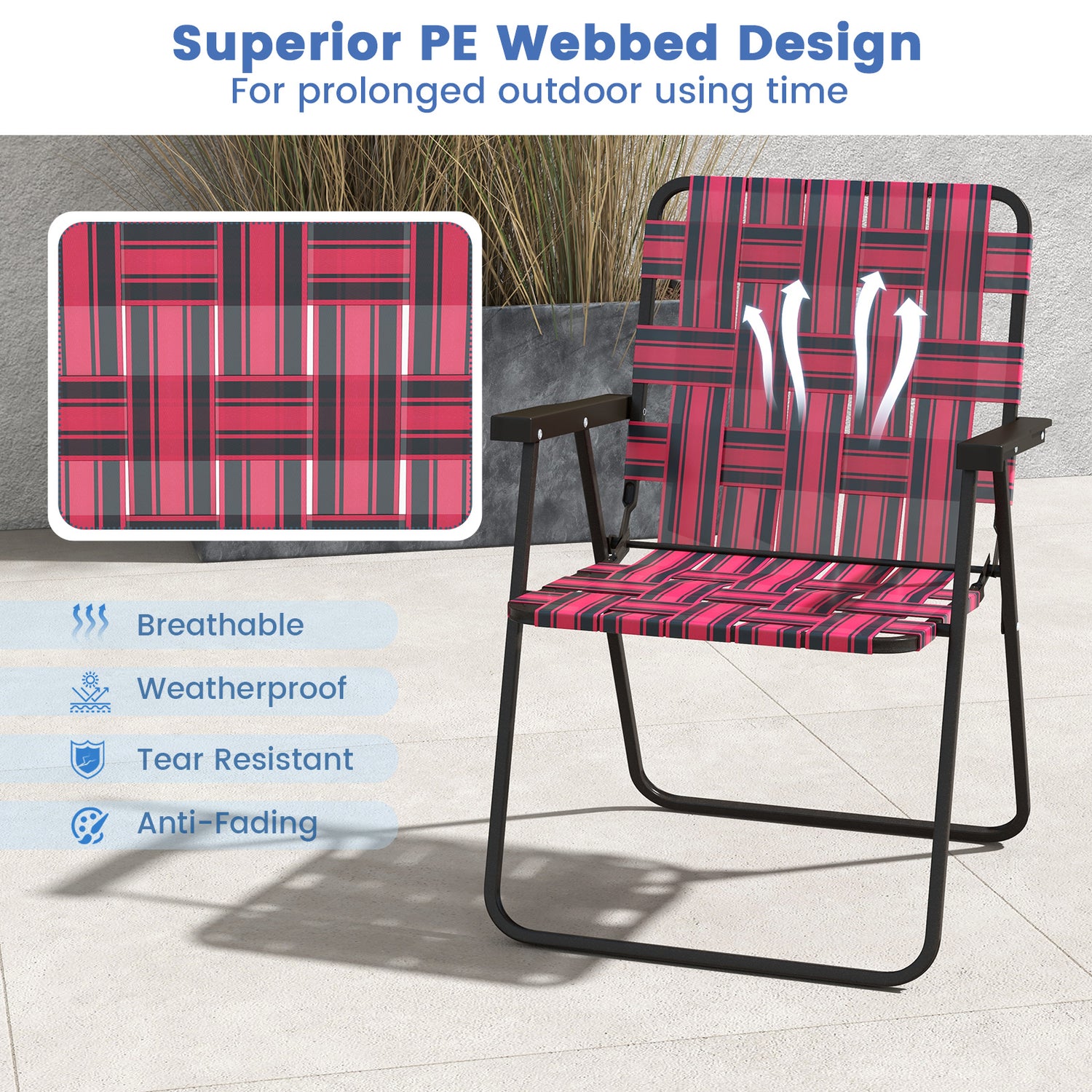 2 Pieces Folding Beach Chair Camping Lawn Webbing Chair