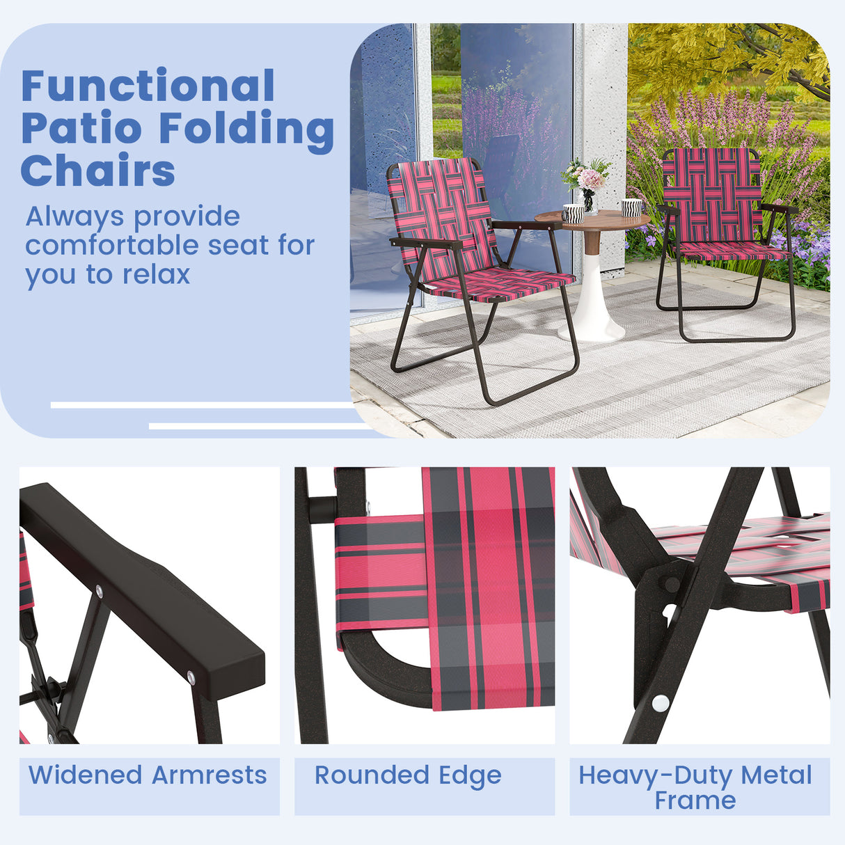 2 Pieces Folding Beach Chair Camping Lawn Webbing Chair