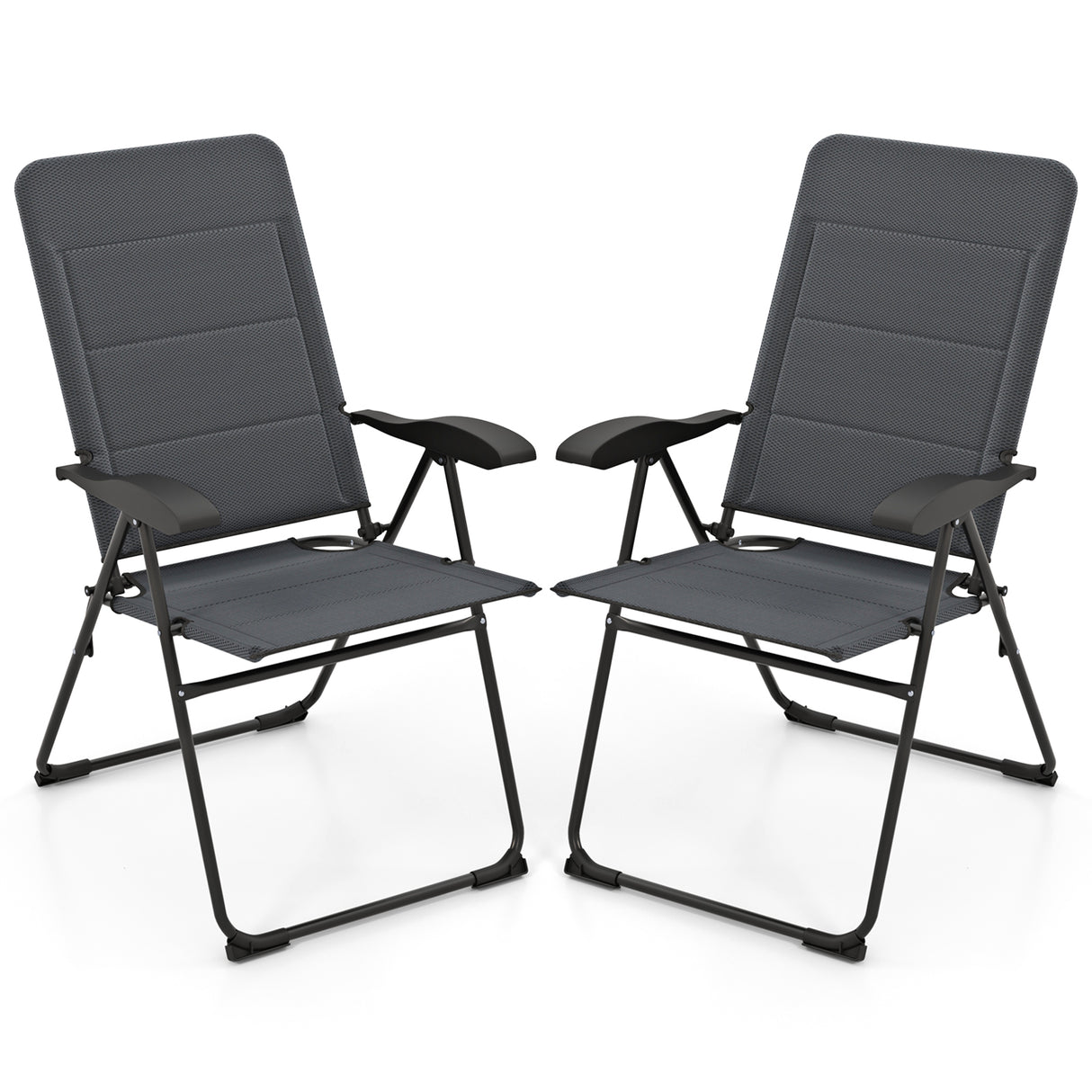 2 Pieces Outdoor Folding Patio Chairs with Adjustable Backrests for Bistro and Backyard