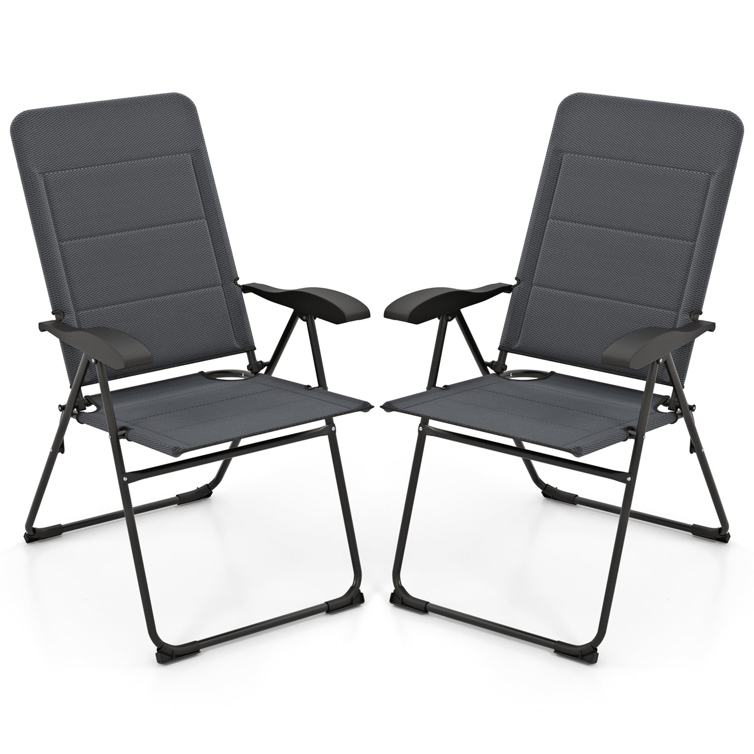 2 Pieces Outdoor Folding Patio Chairs with Adjustable Backrests for Bistro and Backyard