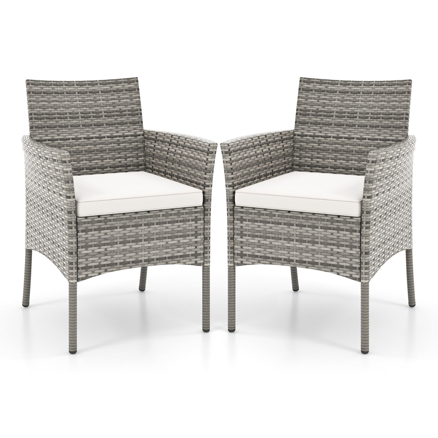 2 Pieces Outdoor PE Rattan Armchairs with Cozy Seat Cushions-White