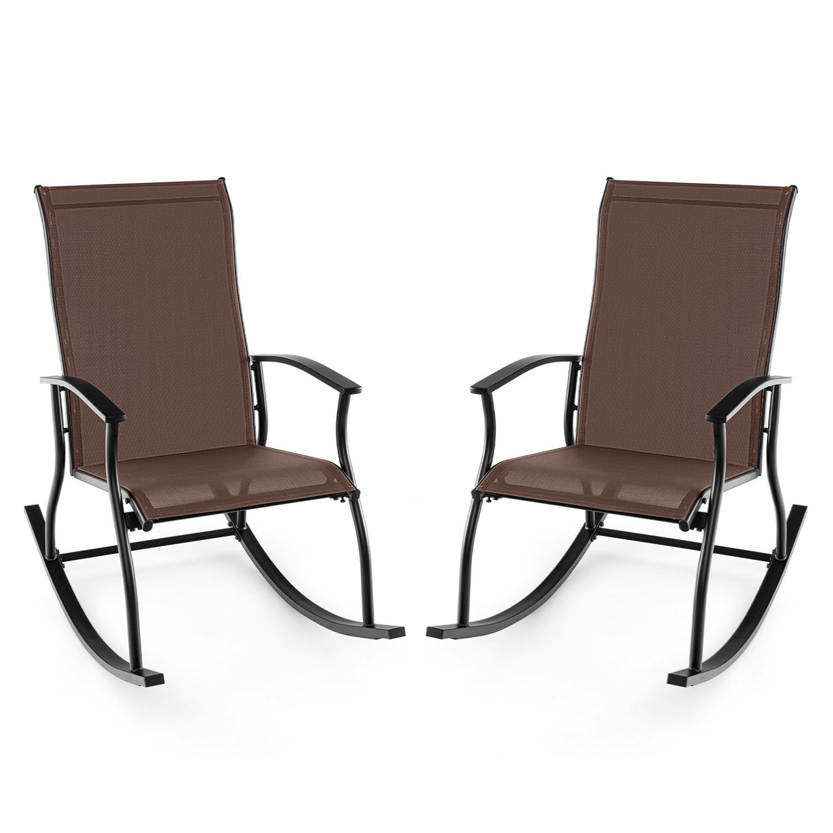 2 Pieces Outdoor Rocking Chairs with Breathable Backrest
