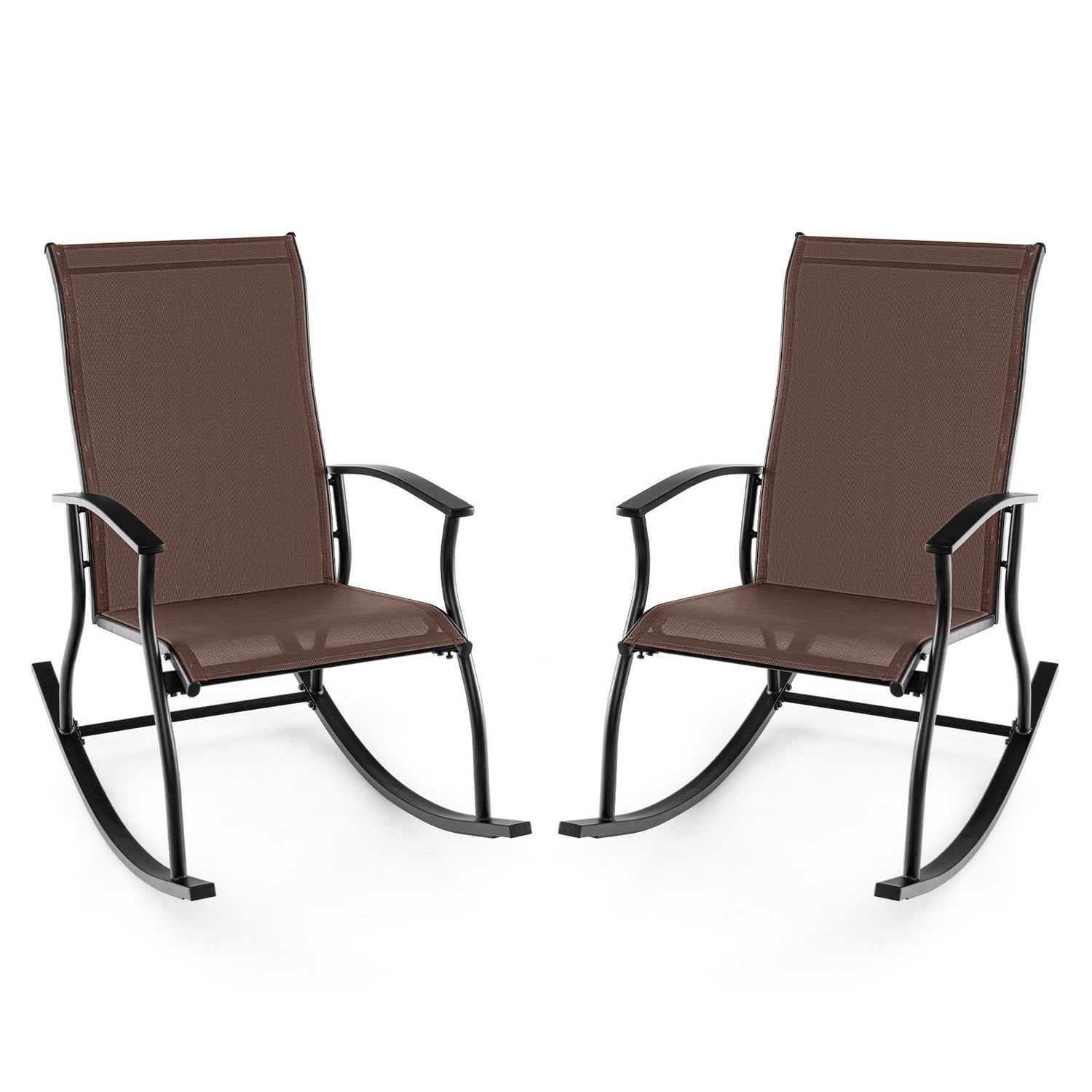 2 Pieces Outdoor Rocking Chairs with Breathable Backrest