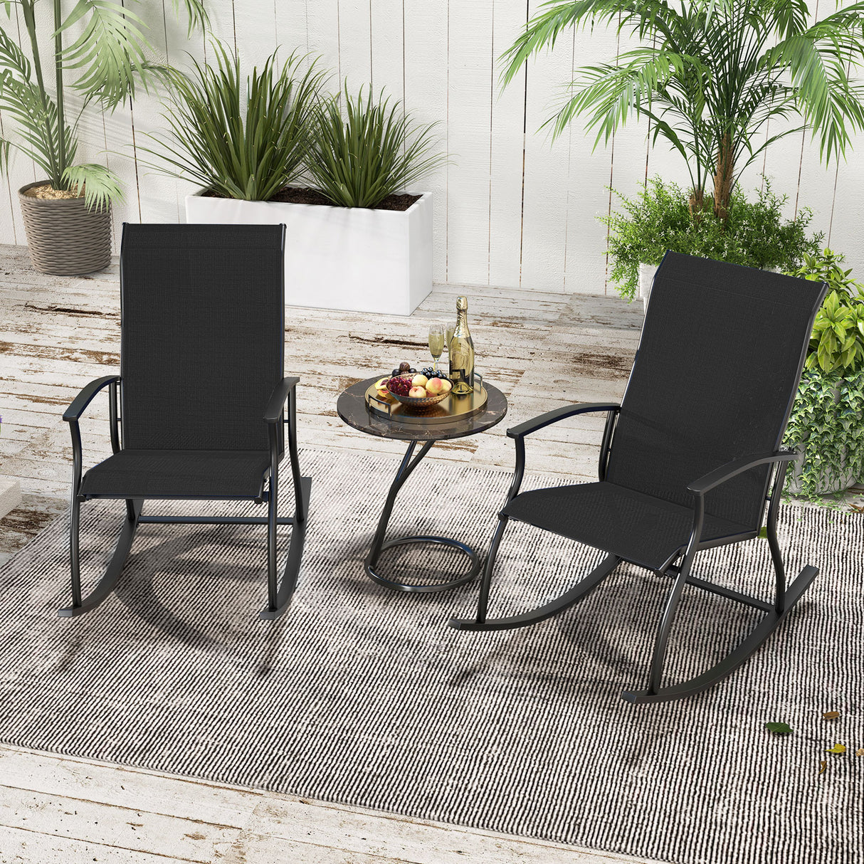 2 Pieces Outdoor Rocking Chairs with Breathable Backrest