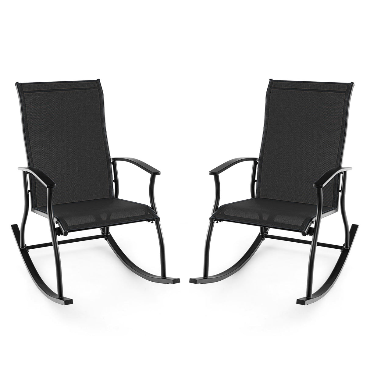 2 Pieces Outdoor Rocking Chairs with Breathable Backrest
