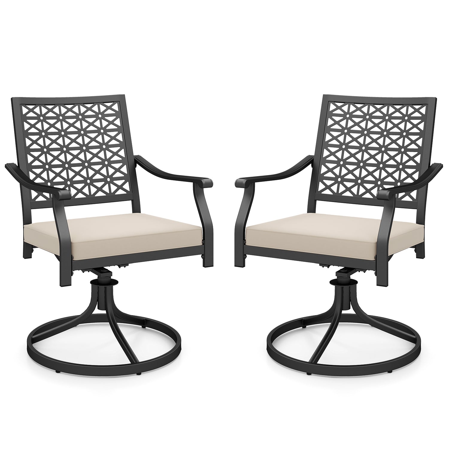 2 Pack Swivel Outdoor Chairs with Soft Cushions and Round Steel Base