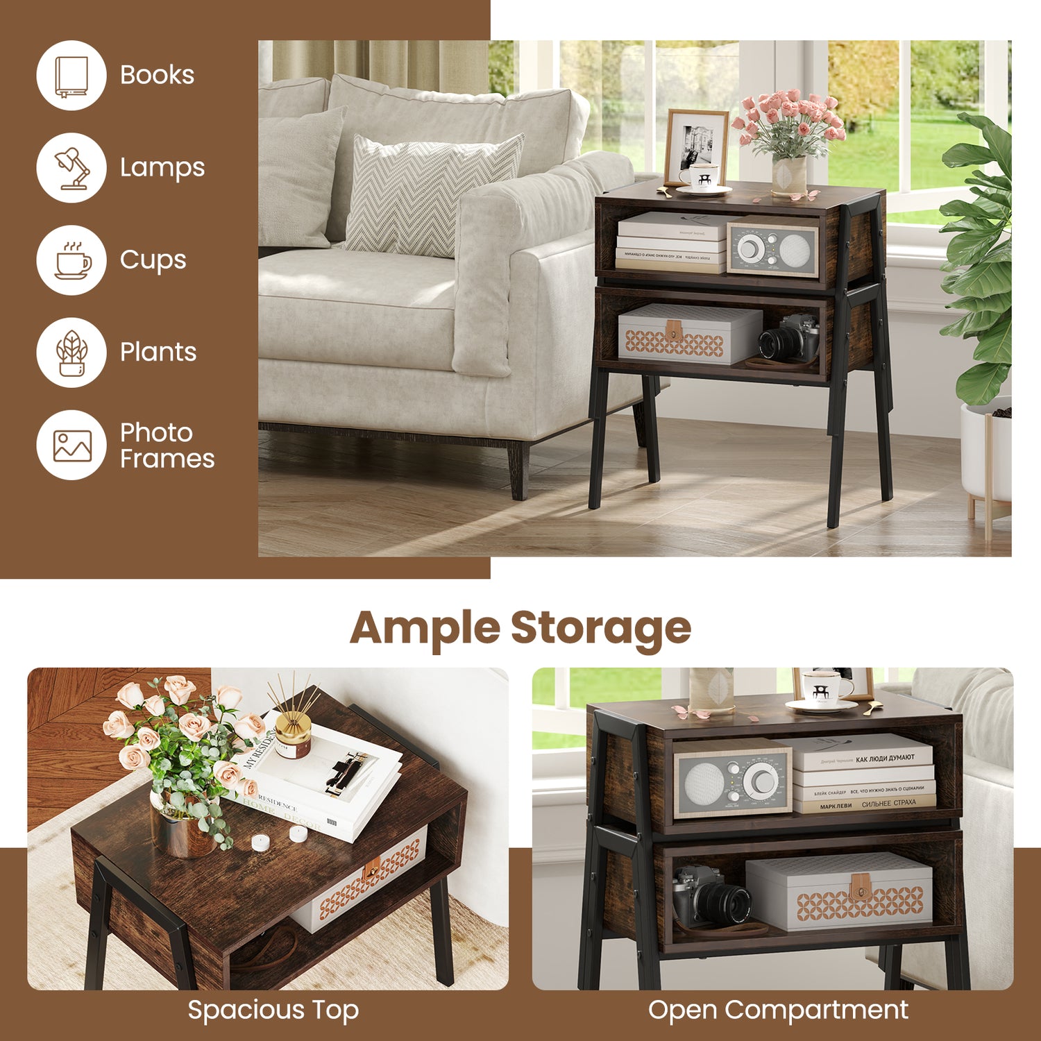 2 Pieces Stackable Night Stand Bedside End Table Set