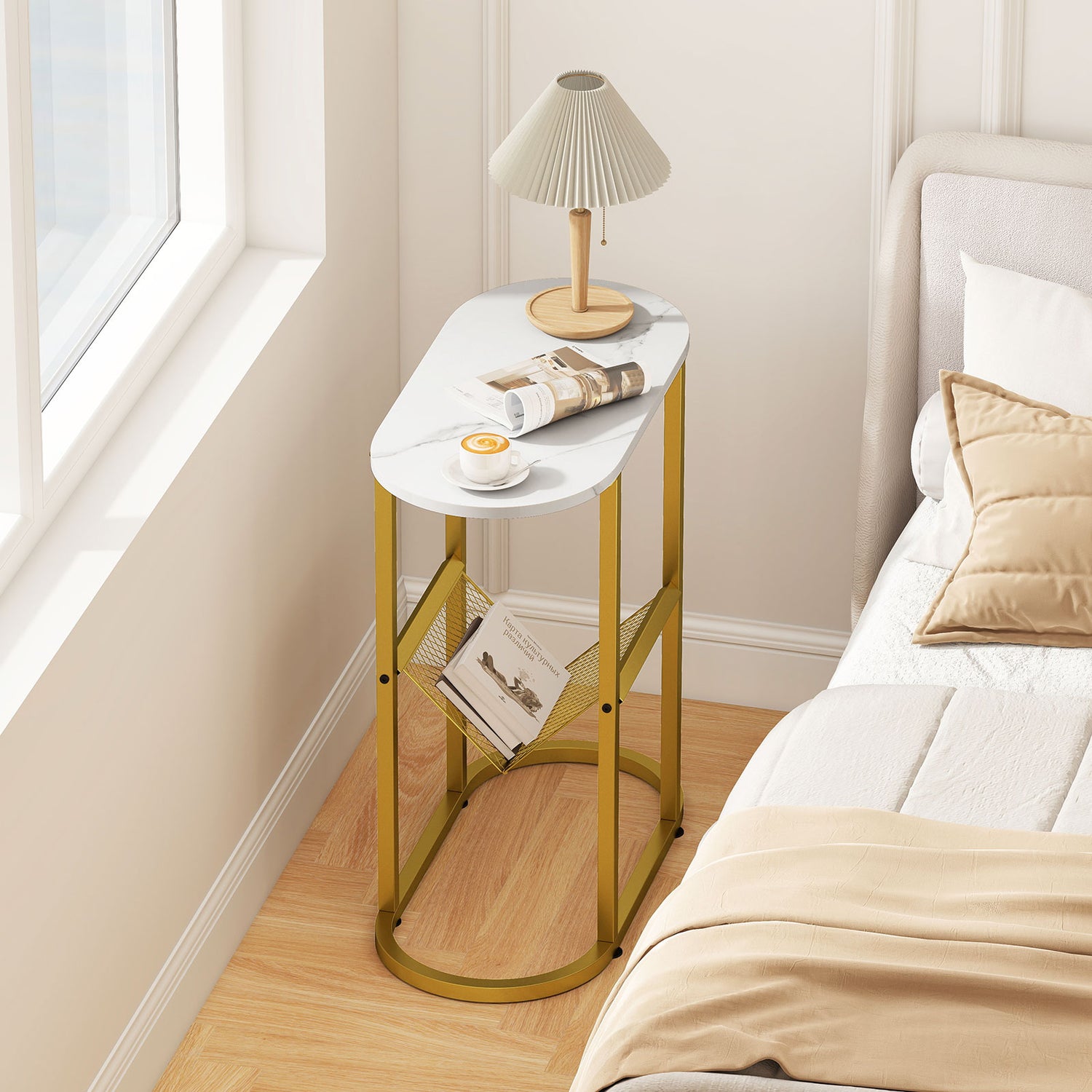 2-tier Oval Narrow Bedside End Table