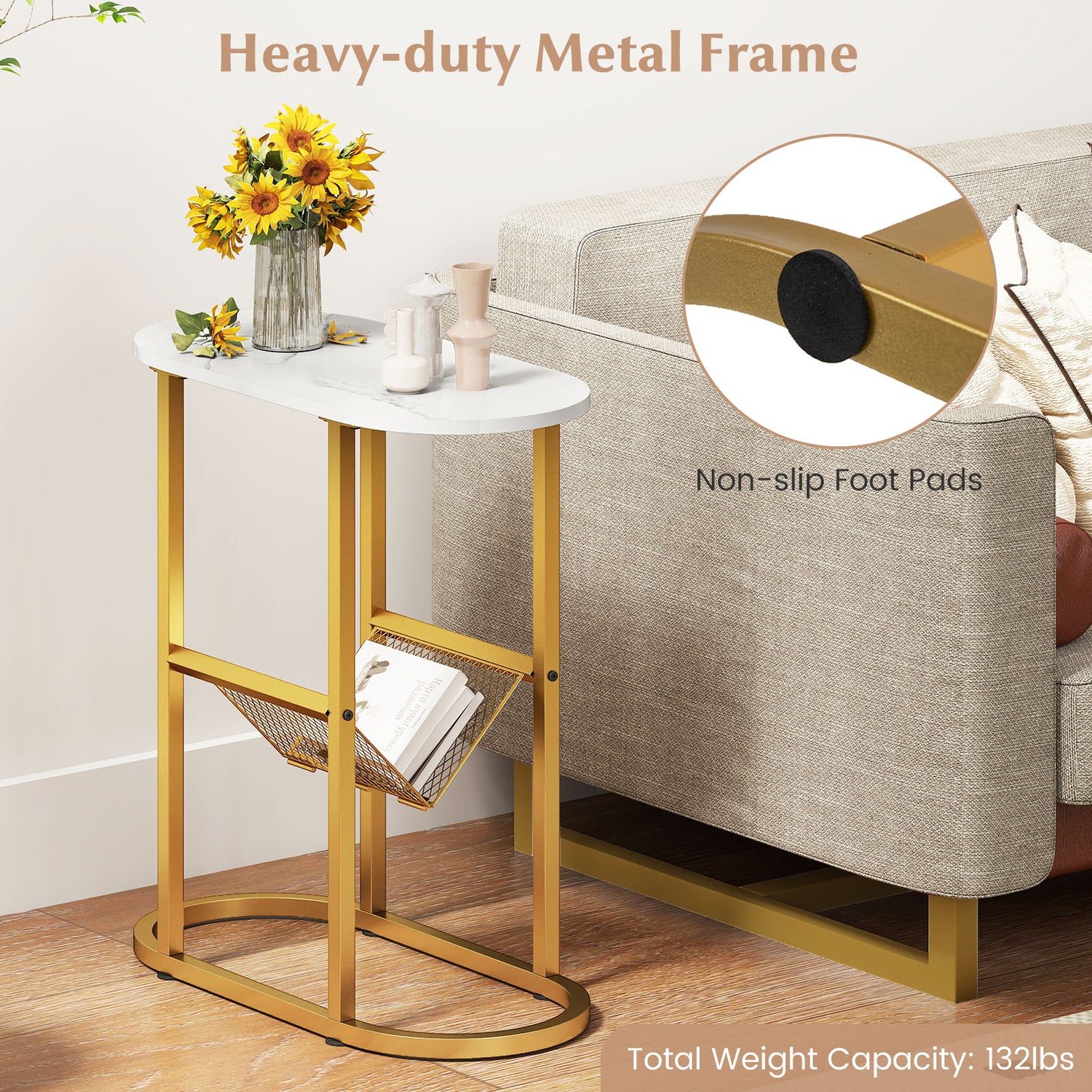 2-tier Oval Narrow Bedside End Table