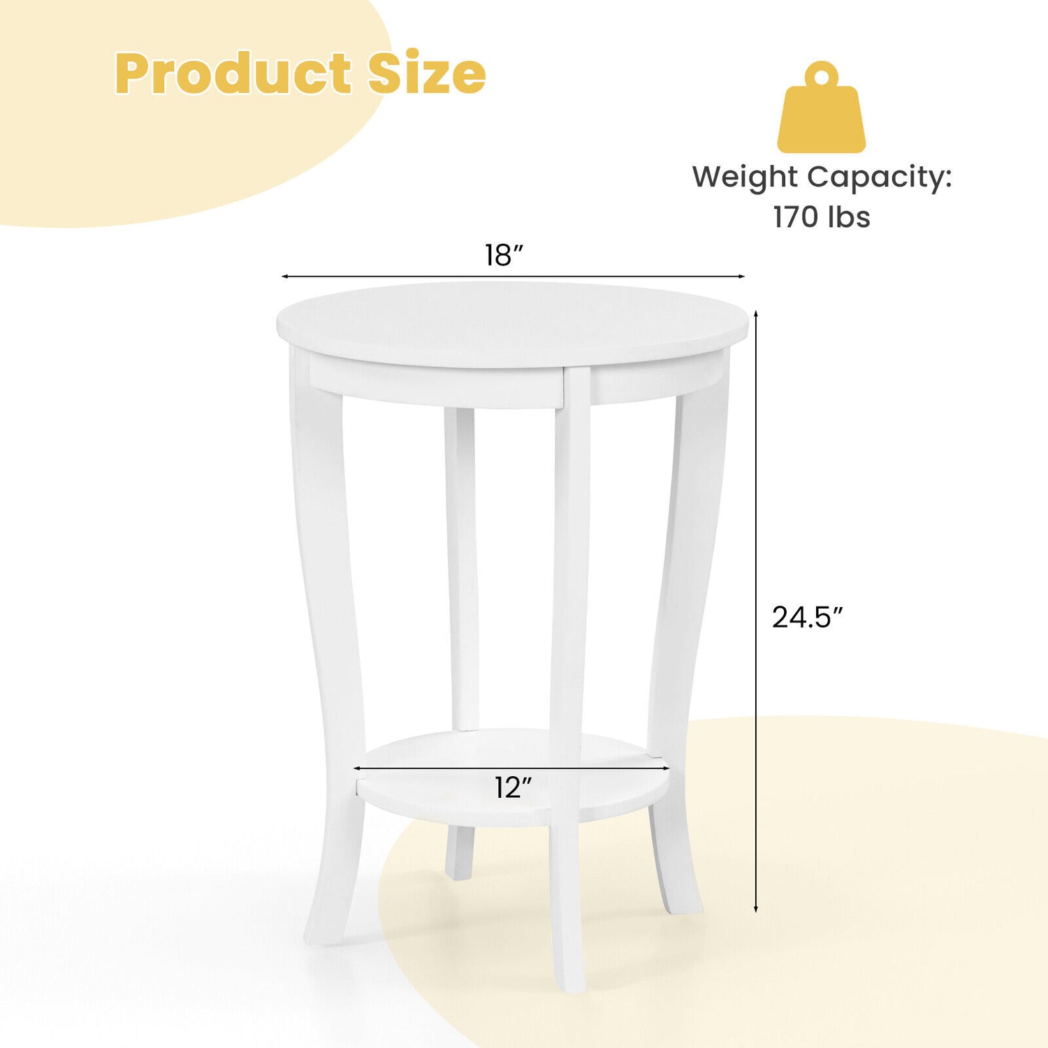 2-tier Round End Table with Solid Wood Legs