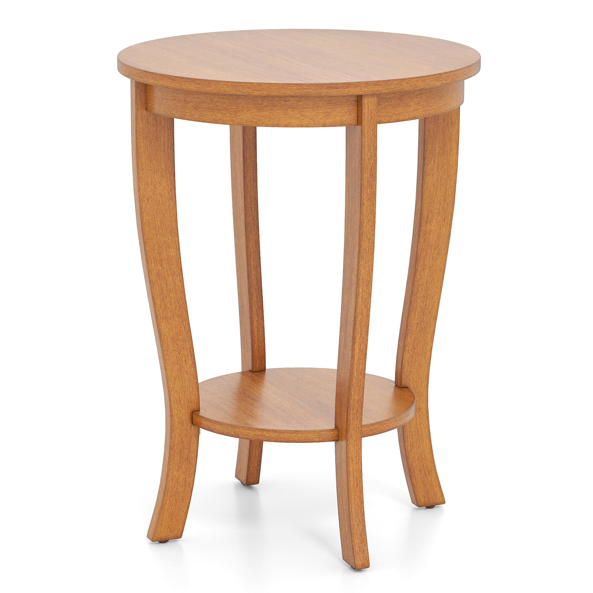 2-tier Round End Table with Solid Wood Legs